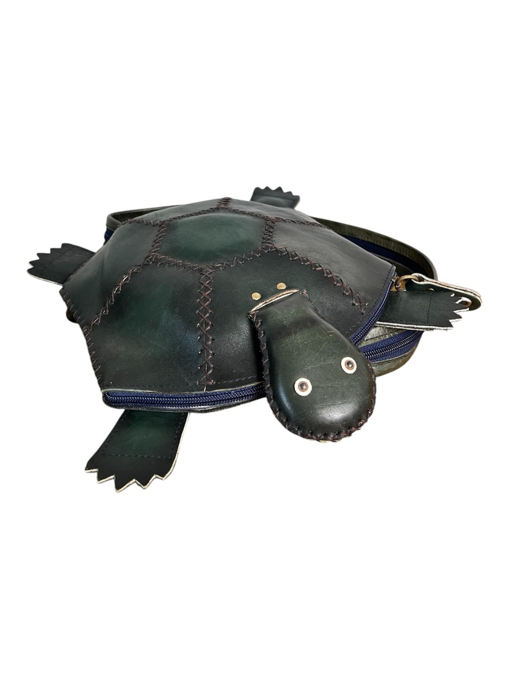 Handmade Green Turtle Leather Backpack Shoulder Bag OOAK Artisan Purse Unique